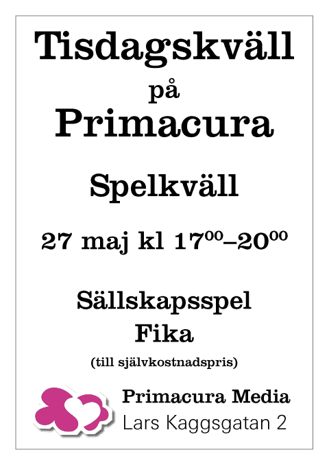 Tisdagskväll på Primacura 20 maj 2014 kl. 17-20